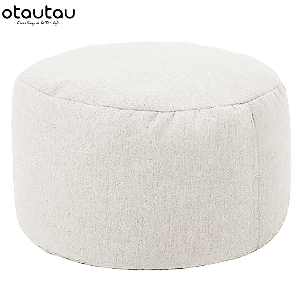 OTAUTAU Taburete Redondo D30cm*H20cm Puf de Lino Otomana con Relleno Puf Reposapiés Tatami Futón Puff JD001