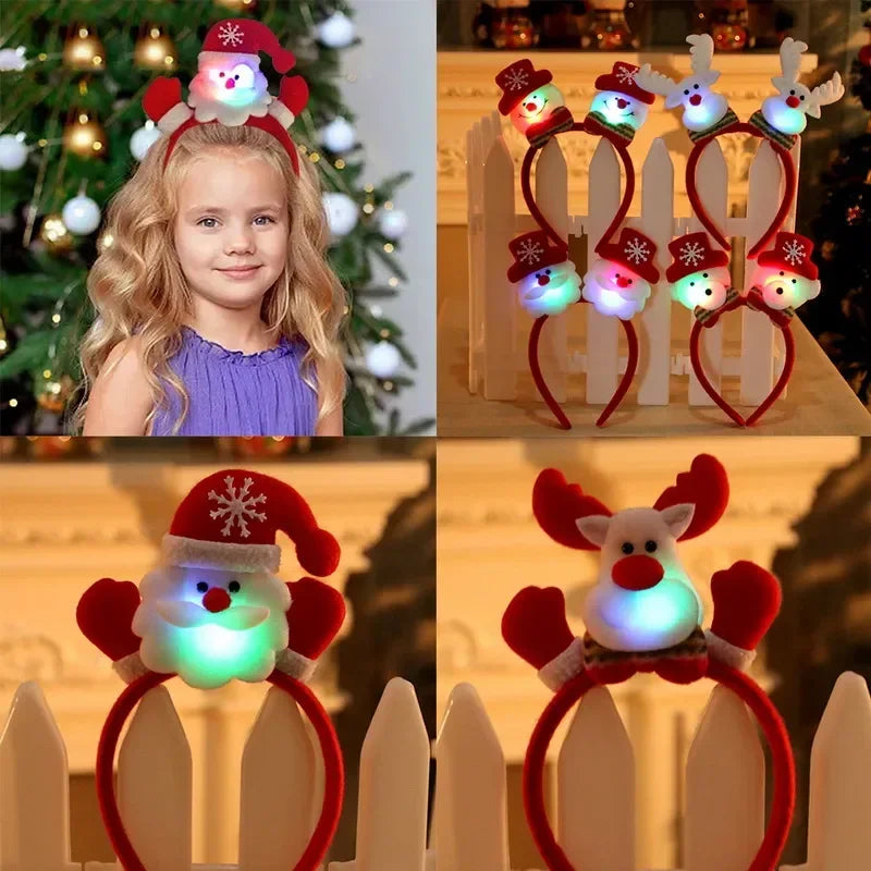 Diadema navideña LED con luces de Papá Noel, astas de alce, reno, brillante, para fiesta de cosplay, adornos para el pelo con orejas de Navidad