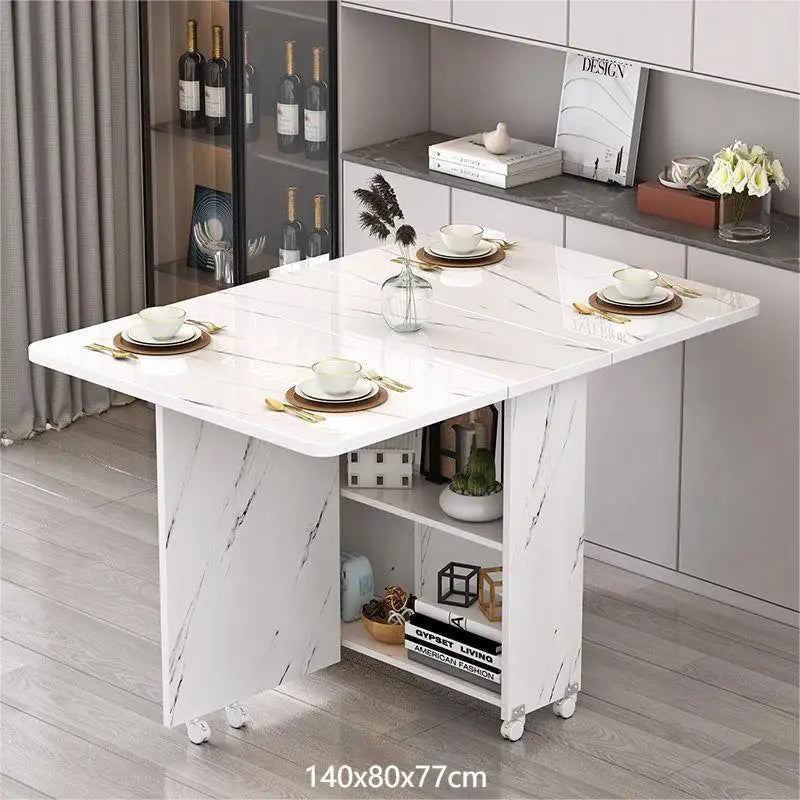 Mesa de comedor plegable multifuncional para el hogar, con ruedas, móvil, rectangular, para restaurante y dormitorio.