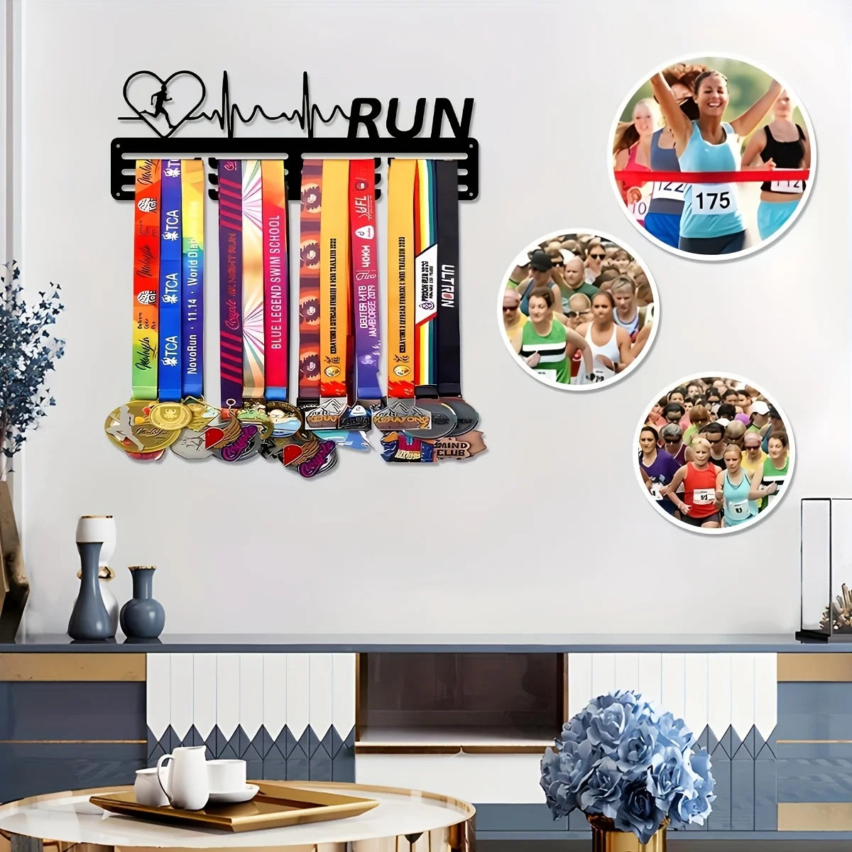 1pc Soporte de Metal Negro para Medallas - Estante de Almacenamiento Colgante Multifuncional para Medallas Deportivas de Running, Decoración para el Hogar y la Oficina