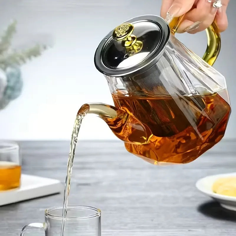 JUSTINLAU Tetera de vidrio resistente al calor, borosilicato transparente, teteras con infusor de acero inoxidable extraíble, juego de utensilios para té