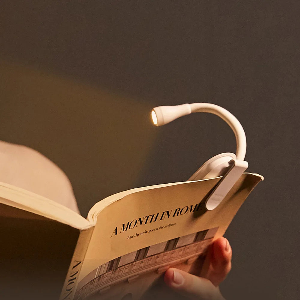 Mini lámpara de lectura LED de 3 colores con protección ocular, clip ajustable, giro de 360°, recargable, para viajes, dormitorio, lectura