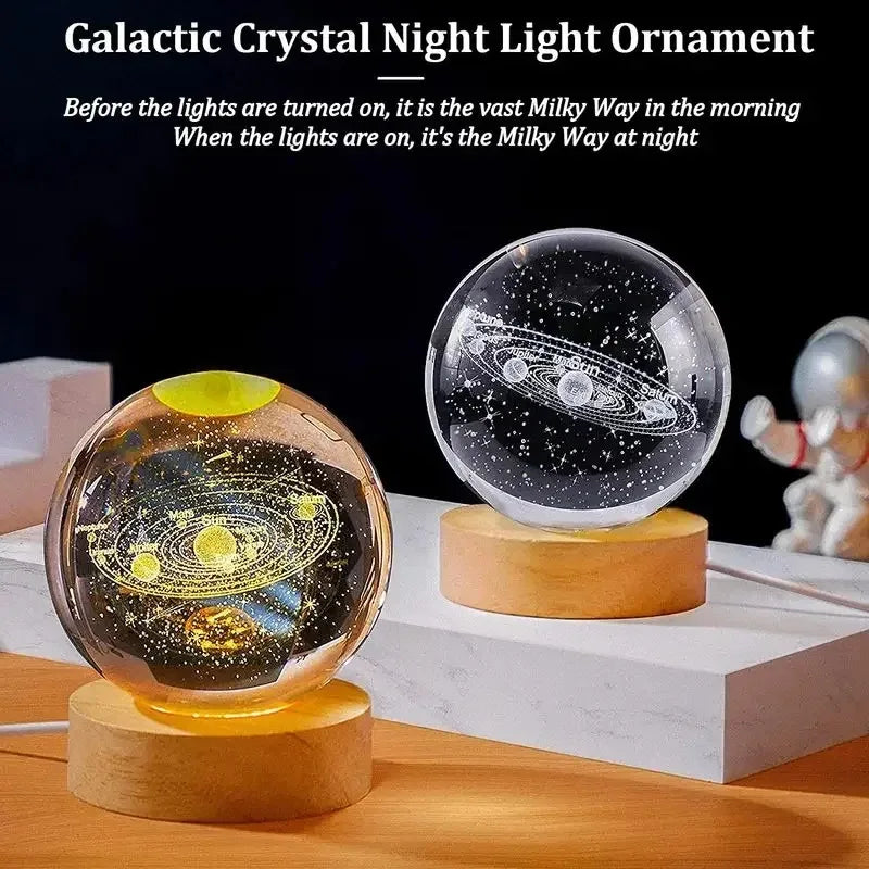 Lámpara de bola de cristal 3D única con proyecciones de galaxias y planetas, luz nocturna USB, RGB, 7 colores, regulable, luces de ambiente, regalo