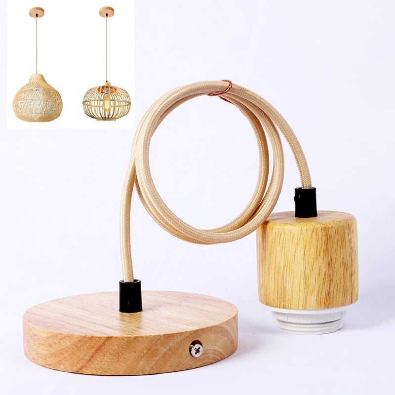 Lámpara Colgante de Madera Base E27 Luces Colgantes de Madera para Dormitorio Hogar Sala de Estar Decoración Color Natural Lámpara Colgante