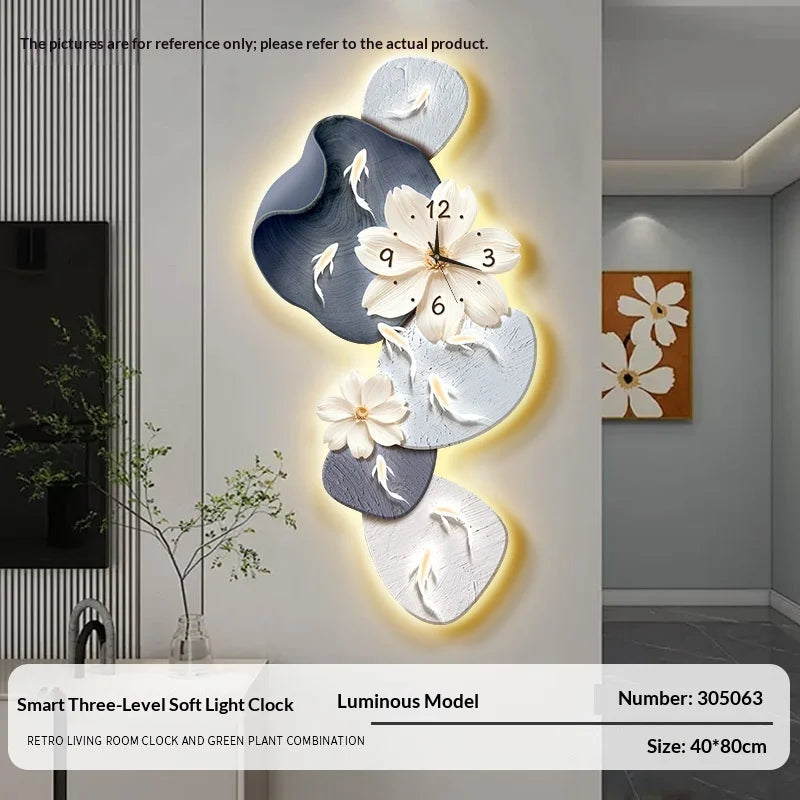 Reloj de Pared Moderno Minimalista Nueve Peces Koi Grande Silencioso Decoración del Hogar Sala de Estar Dormitorio Fondo de TV Sin Perforaciones
