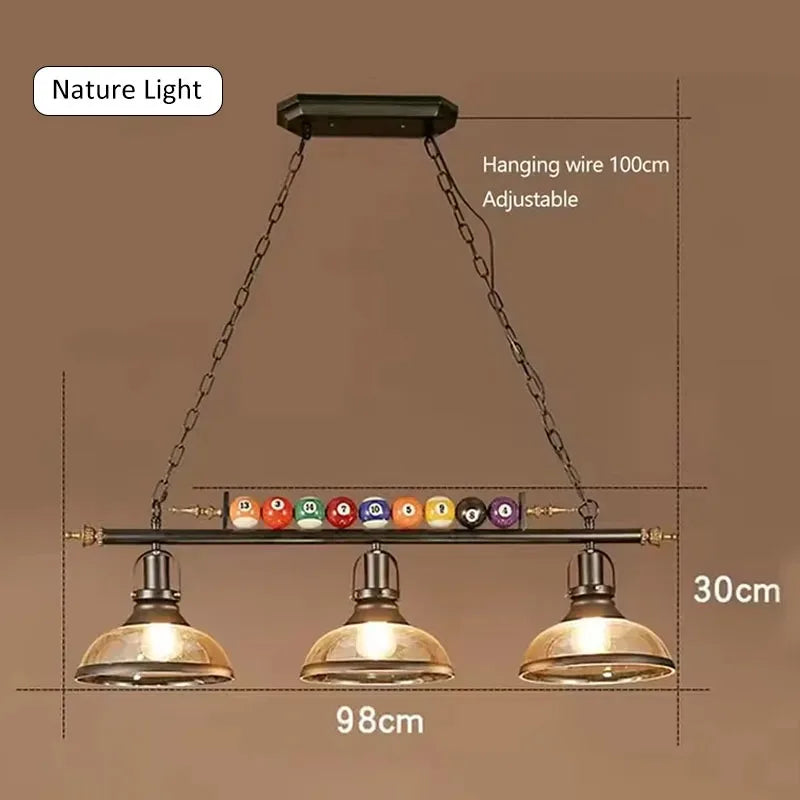 Lámpara Colgante Vintage de Billar con Tres Cabezas de Cristal, Lámpara Colgante Creativa, Lámpara de Techo Nostálgica para Restaurante/Cafetería