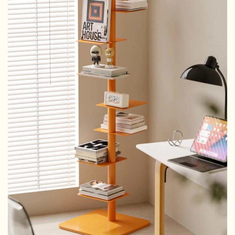 Diseñador de Estantería Espiral Giratoria Librero Esquinero de Hierro Estante de Exhibición Estrecho Librería Estrecha Organizador de Almacenamiento que Ahorra Espacio para Sala de Estar