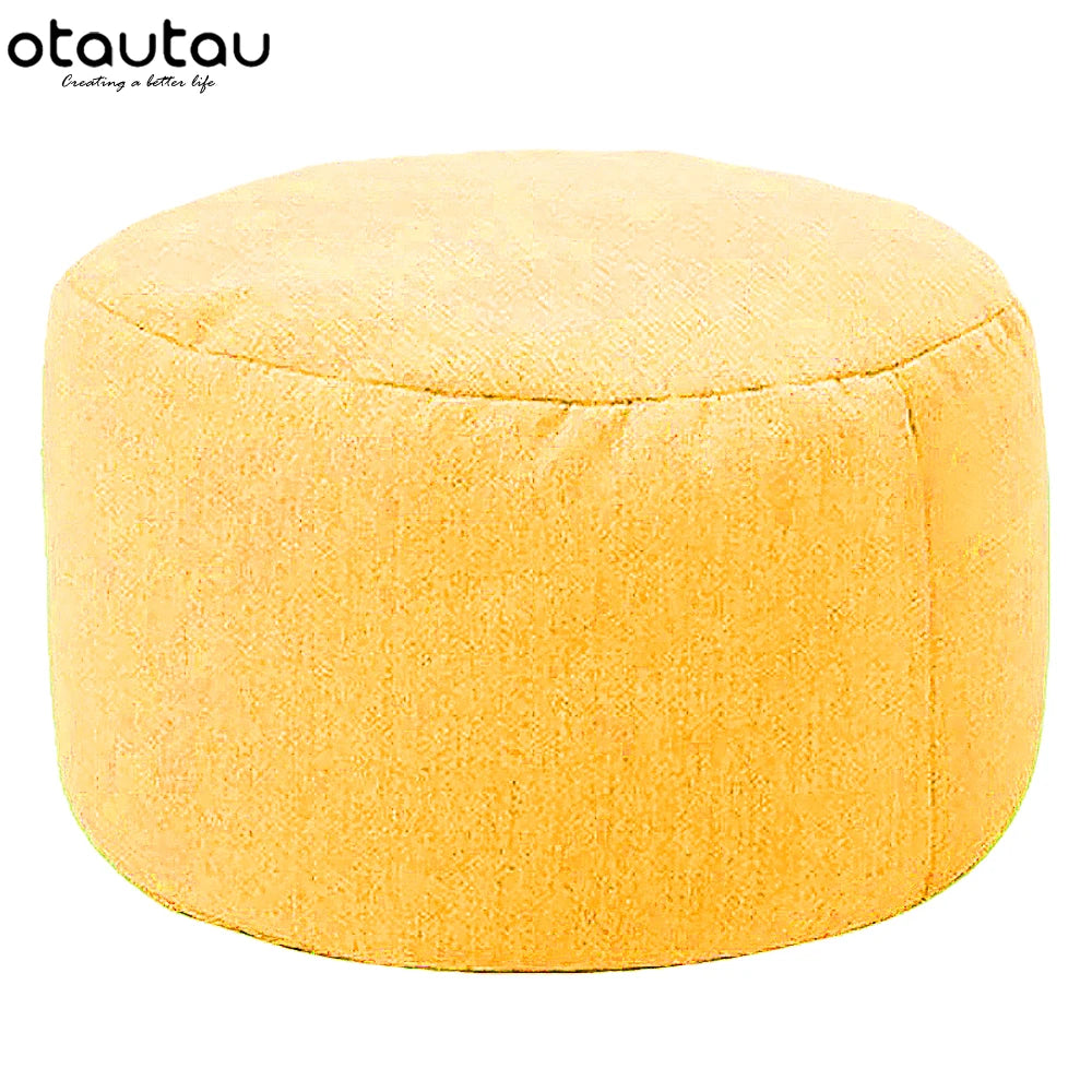 OTAUTAU Taburete Redondo D30cm*H20cm Puf de Lino Otomana con Relleno Puf Reposapiés Tatami Futón Puff JD001