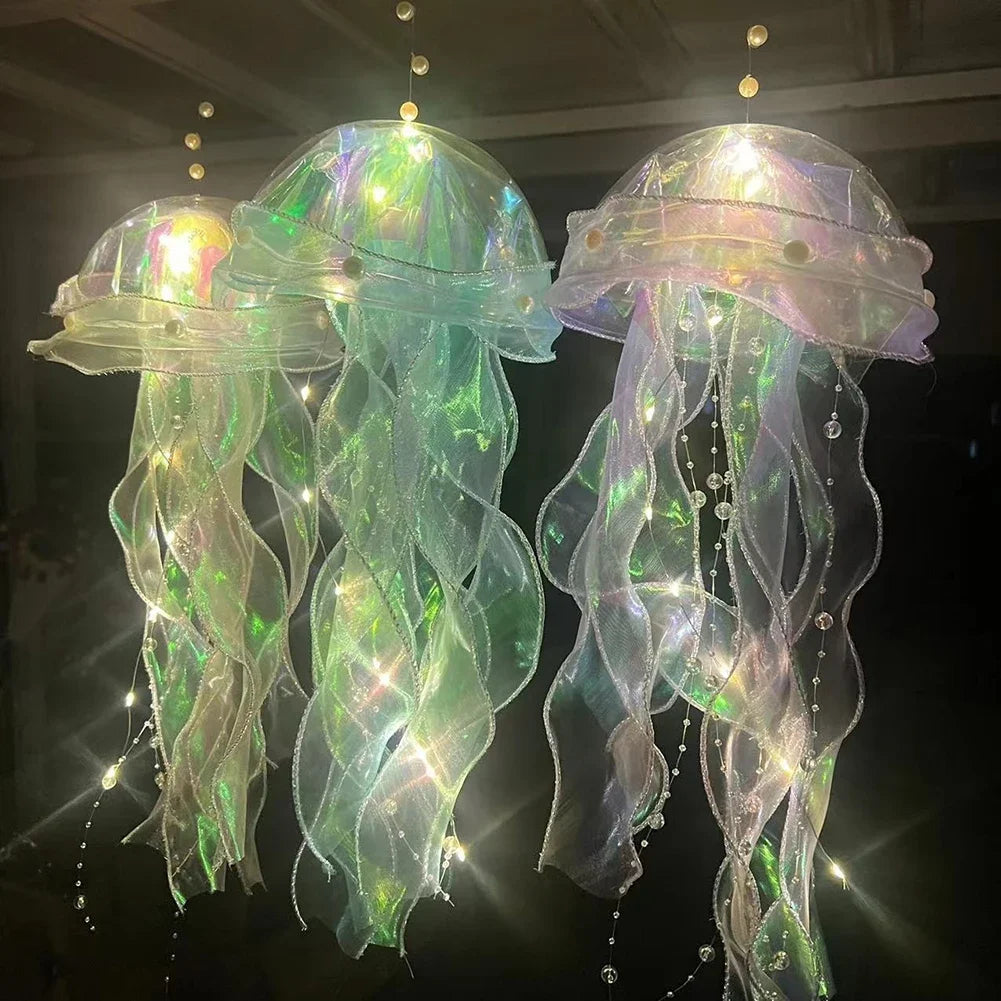 Medusas Lámpara de Noche Colorida con Batería de Botón, Linterna Colgante de Techo con Cinta y Cuentas, Bombillas LED para Dormitorio de Niños
