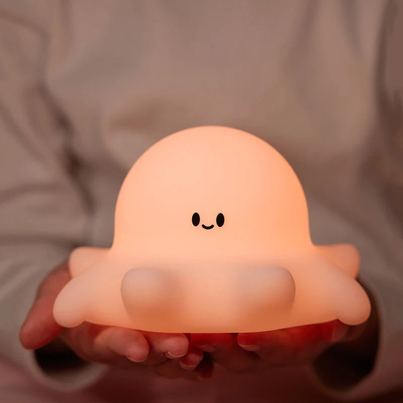 Luz nocturna de pulpo, calamar, dibujos animados, silicona, recargable, decoración interior, lámpara ambiental, regalo de cumpleaños para niños