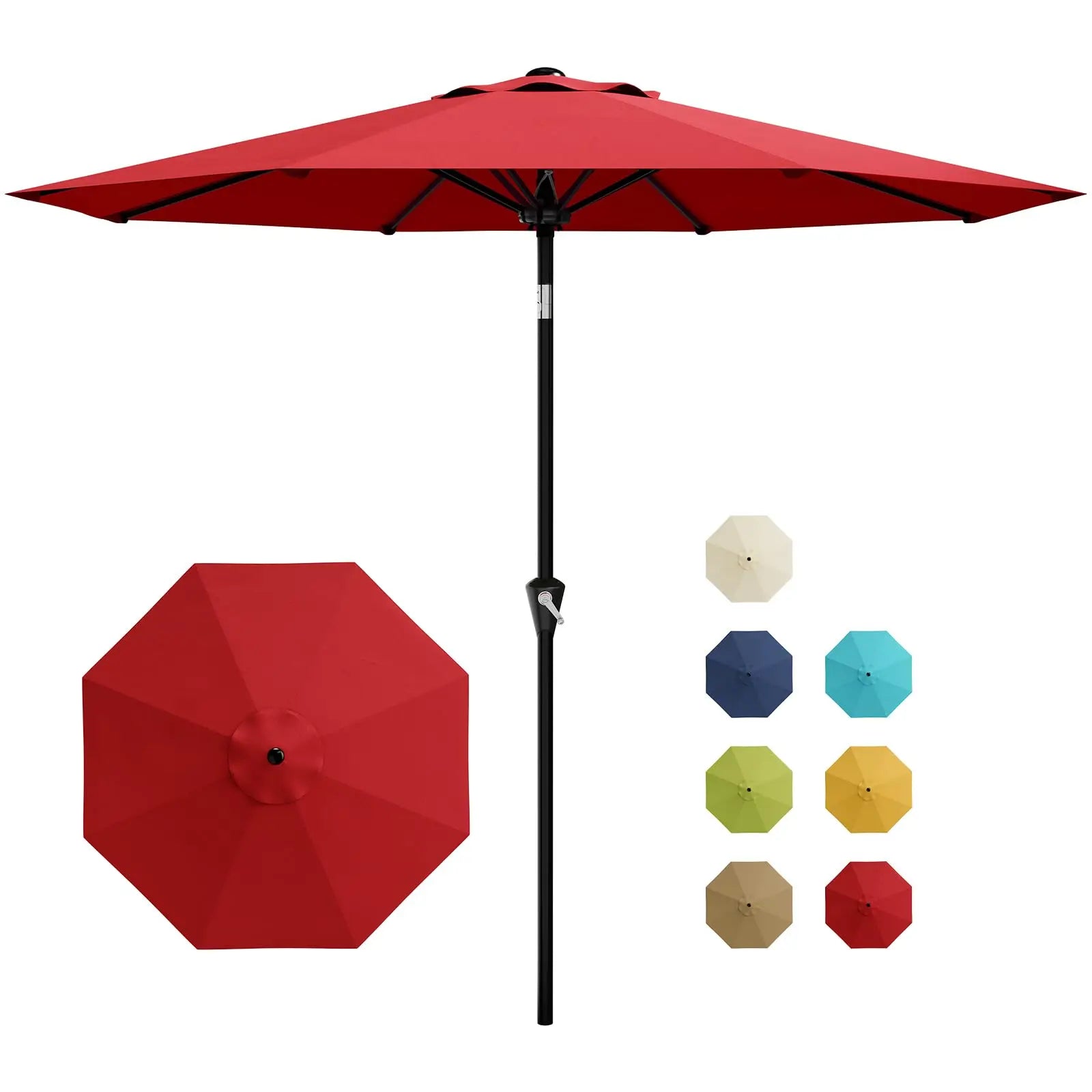 Sombrilla de Patio de 2.74M con Manivela e Inclinación, Sombrilla de Mercado para Exteriores, Protección UV Impermeable para la Cubierta de la Piscina, Armazón de Hierro de 8 Varillas