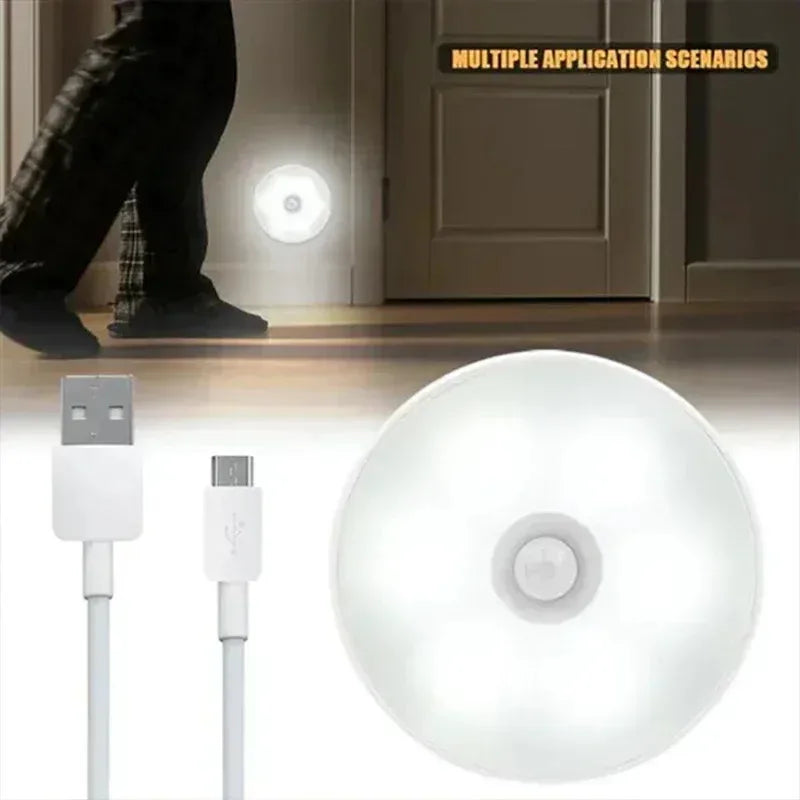6PCS Motion Sensor LED Night Light USB Rechargeable Night Lamp For Kitchen Cabinet Wardrobe Lamp Staircase Wireless Closet Light