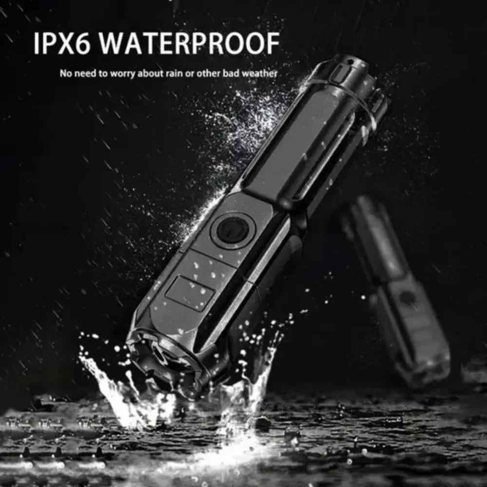 Linterna LED potente de 100000 lúmenes recargable USB 18650 impermeable con zoom para pesca, caza, linterna táctica de material ABS
