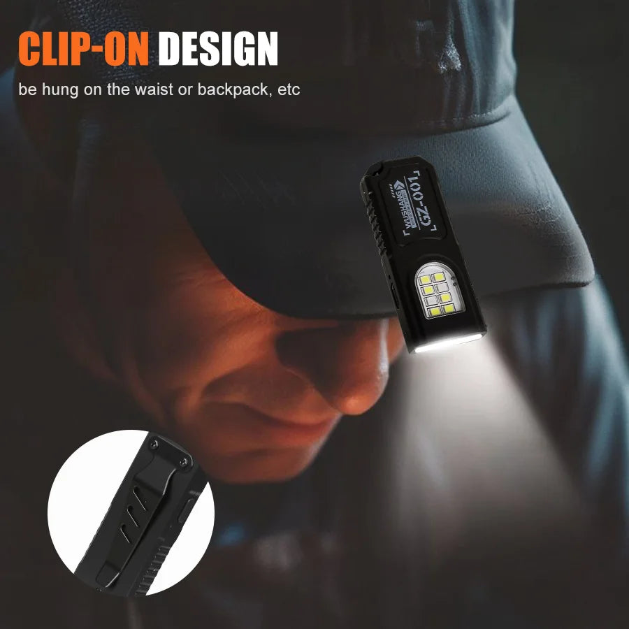 Potente linterna LED COB en miniatura para llavero, recargable por USB, luz de trabajo colgante, impermeable, para camping, senderismo, bolsillo, llavero.