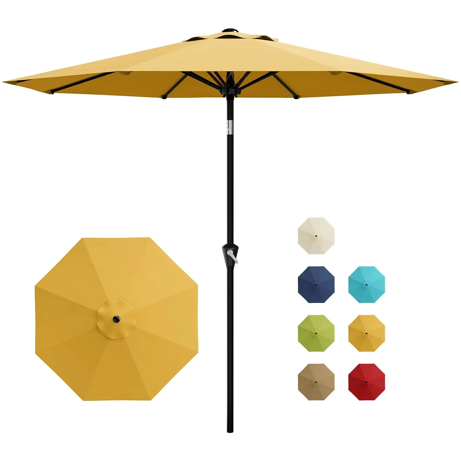 Sombrilla de Patio de 2.74M con Manivela e Inclinación, Sombrilla de Mercado para Exteriores, Protección UV Impermeable para la Cubierta de la Piscina, Armazón de Hierro de 8 Varillas