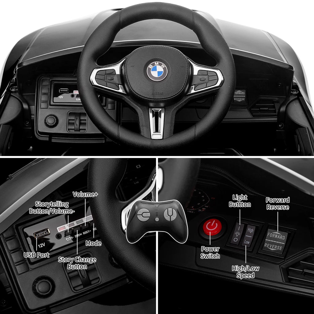 Coche eléctrico de 12 V para niños, vehículo eléctrico para niños pequeños con control remoto, 3 velocidades, luces LED, sistema de suspensión, 3 velocidades, Bluetooth