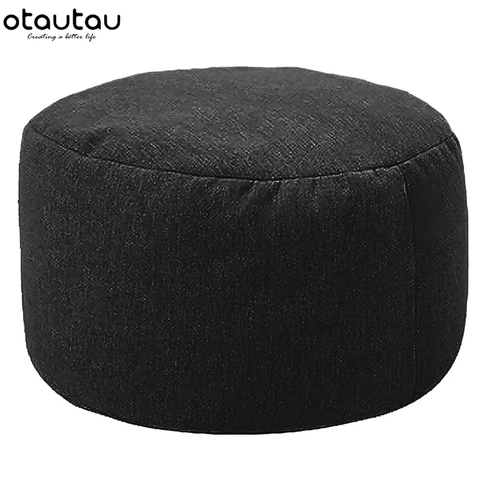 OTAUTAU Taburete Redondo D30cm*H20cm Puf de Lino Otomana con Relleno Puf Reposapiés Tatami Futón Puff JD001