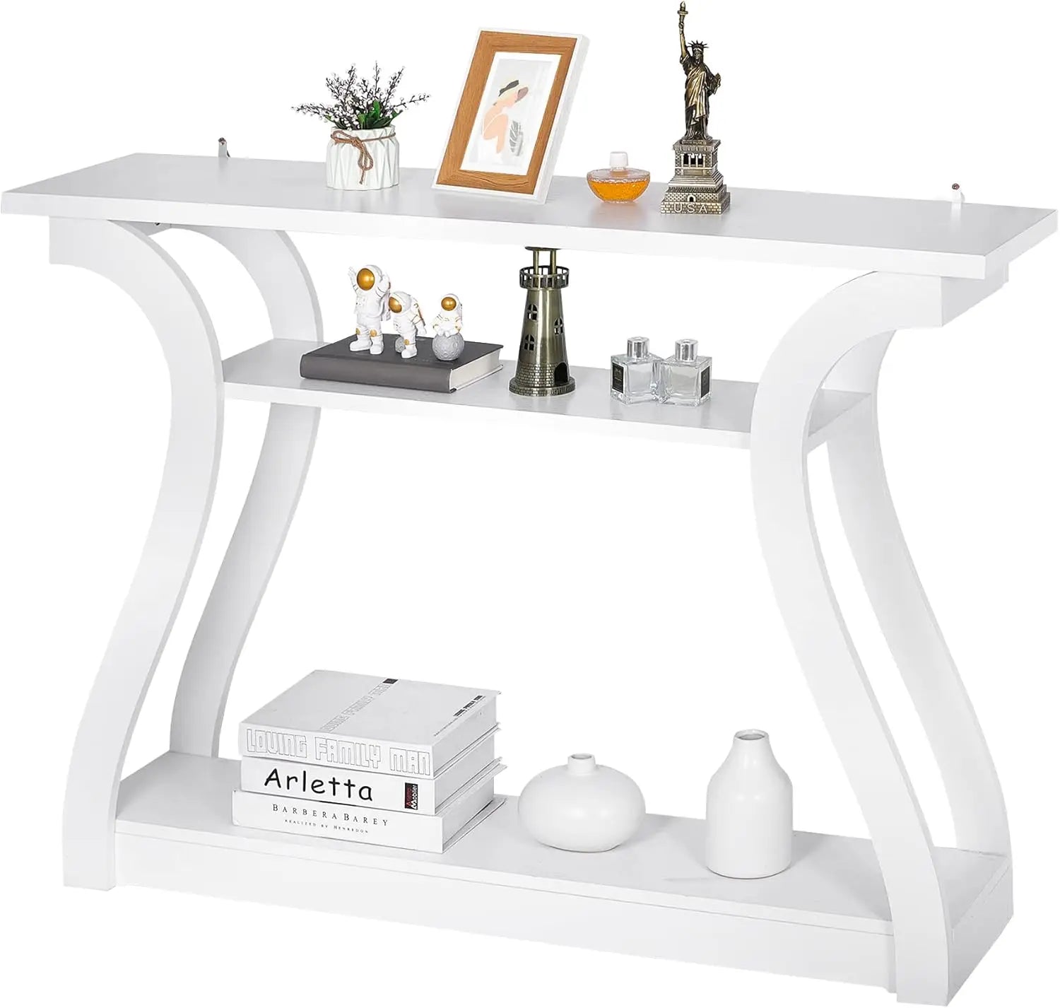 Mesa Consola, Mesa de Entrada con 3 Estantes de Almacenamiento, Mesa Sofá Larga y Estrecha para Entrada, Sala de Estar, Pasillo, Sofá