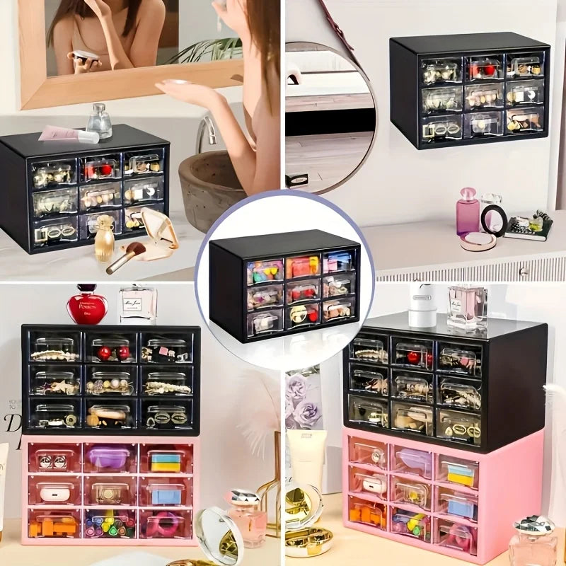 Organizador de escritorio antipolvo de múltiples rejillas - Caja de almacenamiento portátil para joyas, cosméticos, caja organizadora para cajón de escritorio