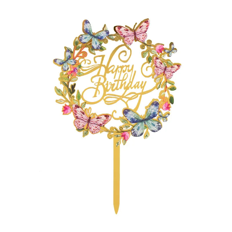 New 3D Color Printing Happy Birthday Cake Topper Gold Acrylic Kids Birthday Party Cake Topper Dessert Decoration for Baby Shower