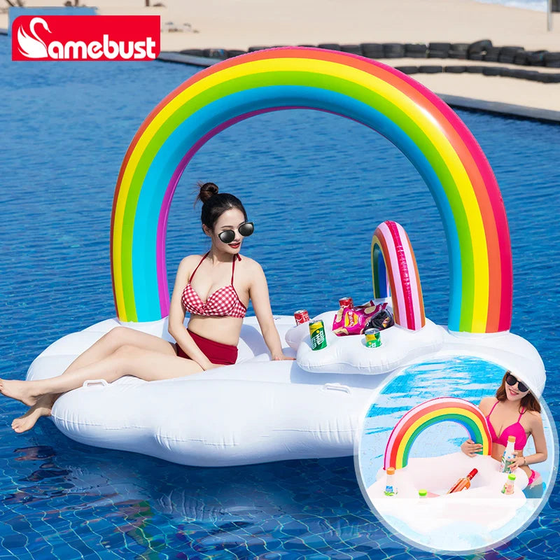 Camebust Boya Inflable de Agua Arcoíris, Flotador de Piscina de Arcoíris Flotante para Decoración de Fiestas