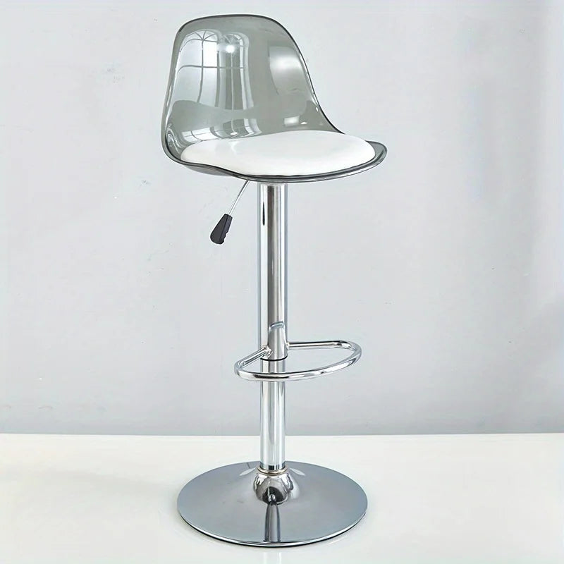 Taburete de Bar Moderno Ajustable con Respaldo Transparente Estructura Metálica Asiento Tapizado con Función de Elevación y Giro