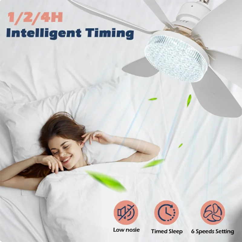 Pequeño Ventilador de Techo con Luz Tipo Tornillo E27 con Control Remoto para Sala de Estar Dormitorio 40W LED Lámparas de Ventilador Cocina Decoración del Hogar