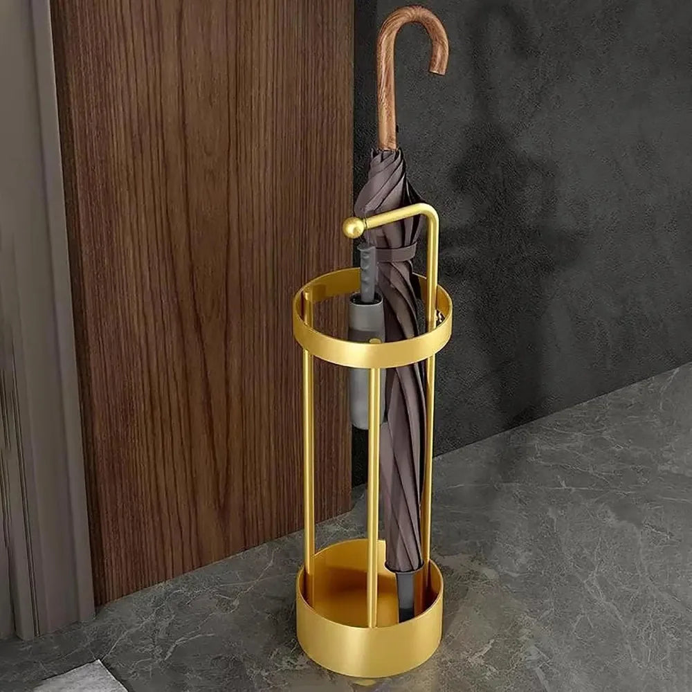 Paragüero dorado/negro, ahorra espacio y es resistente a la oxidación, paraguero de metal moderno, perfecto para uso en el hogar y la oficina