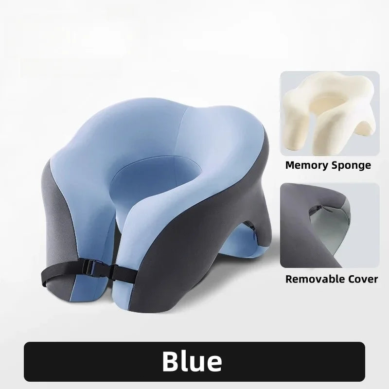 Almohada de viaje portátil en forma de U de espuma viscoelástica, almohadas para dormir, almohada para siesta de oficina, cojín cervical para coche o avión, soporte ergonómico para la cabeza