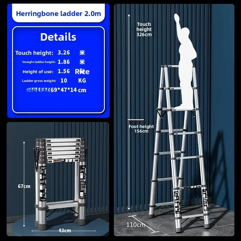 Escalera telescópica de acero inoxidable Escalera de tijera multifuncional Escalera plegable portátil Escalera de bambú Escalera elevadora