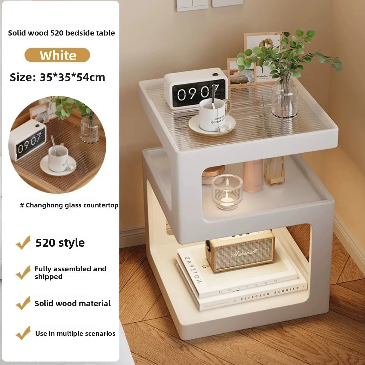 Mesita de noche de madera maciza, almacenamiento de mesita de noche para dormitorio, borde de sofá para el hogar