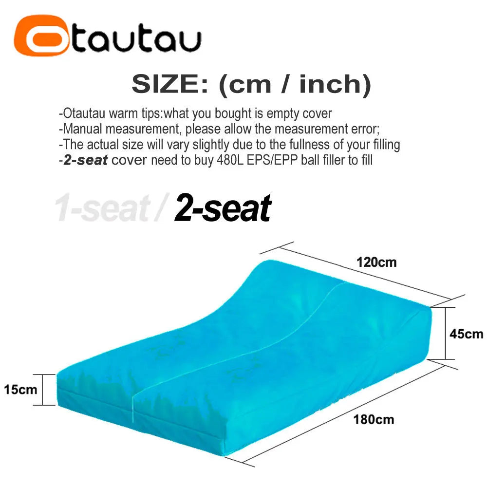 OTAUTAU Puf de 2 asientos para exteriores Funda sin relleno Impermeable Jardín Playa Camping Tumbona Sofá Cama Piscina Puff Sac