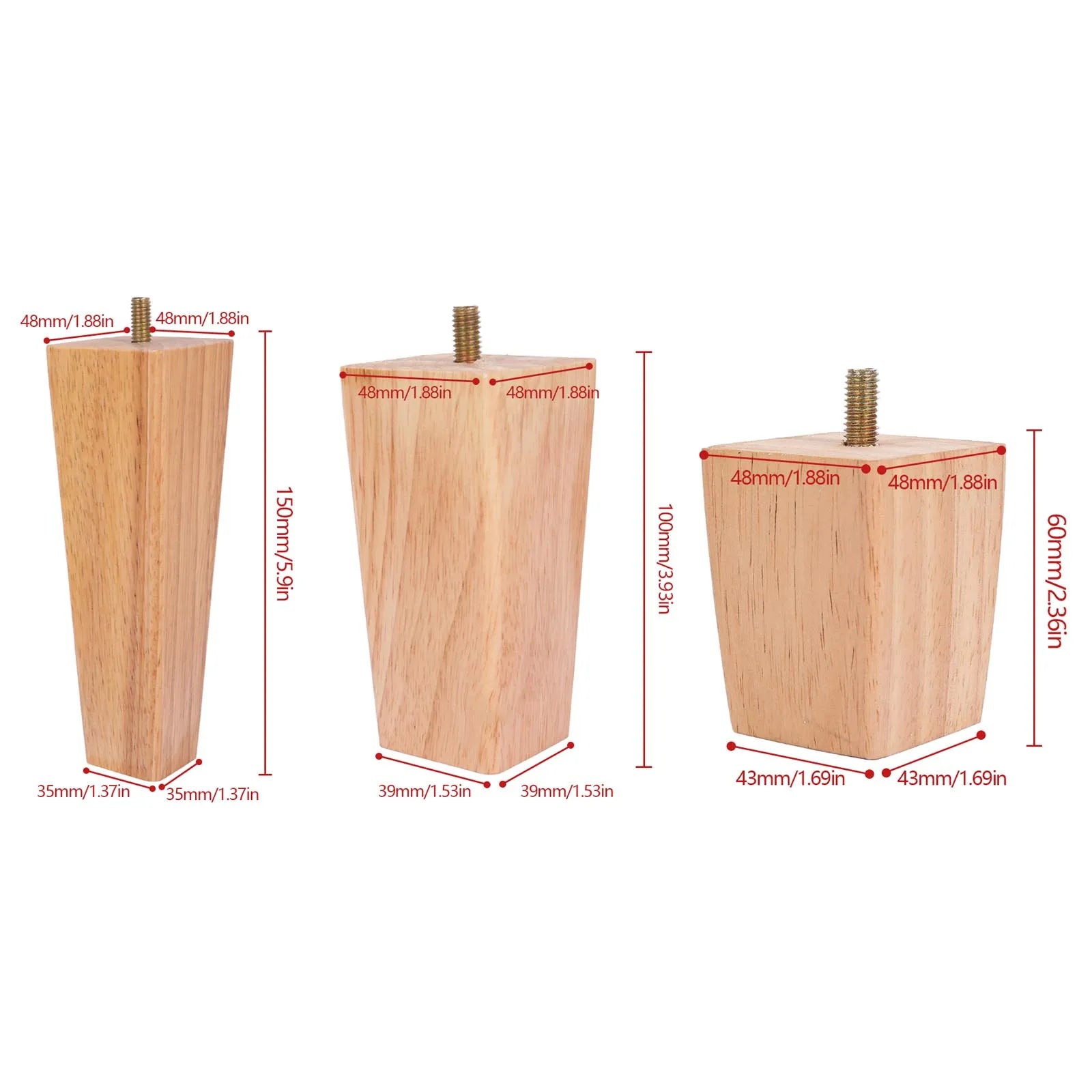 4 patas cuadradas para muebles de 6/10/15 cm, patas de muebles de madera maciza para cama, sofá, mesa, patas de repuesto para silla, sofá, armario