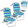 Paquete de 2 sillas de playa altas con mochila, silla de camping plegable plana, ligera, portátil, para exteriores, con bolsa nevera y portavasos