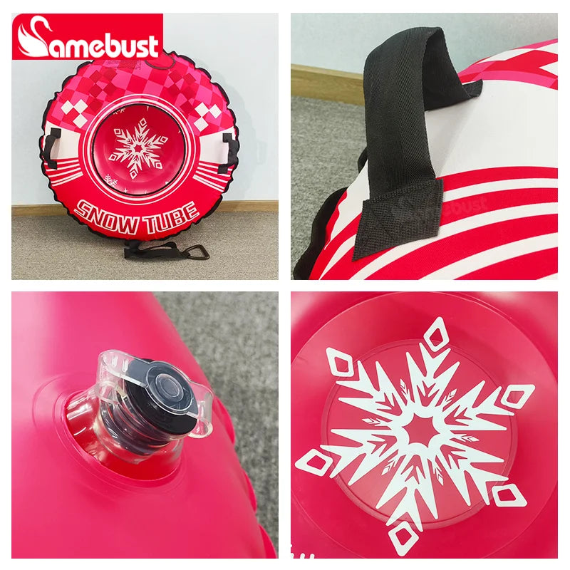 Anillo de esquí inflable Camebust de 47 pulgadas con cubierta de tela Oxford, tubo de nieve de invierno, rojo rosa
