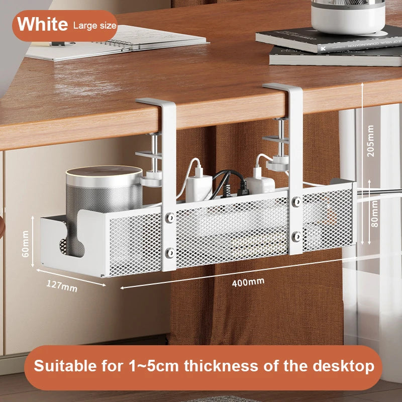 No Drilling Extendable Under Desk Cable Management Metal Cable Tray Under Desk With Clamp Retractable Power Strip Cord Holder