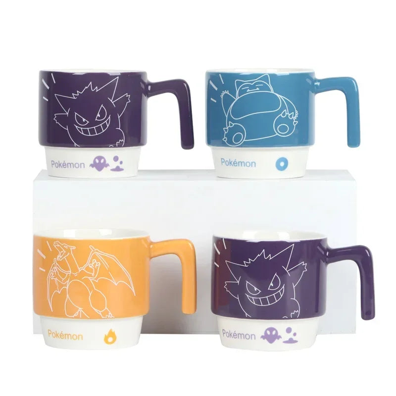 SHUNXIANG Tazas de cerámica con licencia de Pokémon Snorlax Apilables Kawaii Anime Taza de leche y zumo para desayuno para niños y niñas Regalos para el hogar