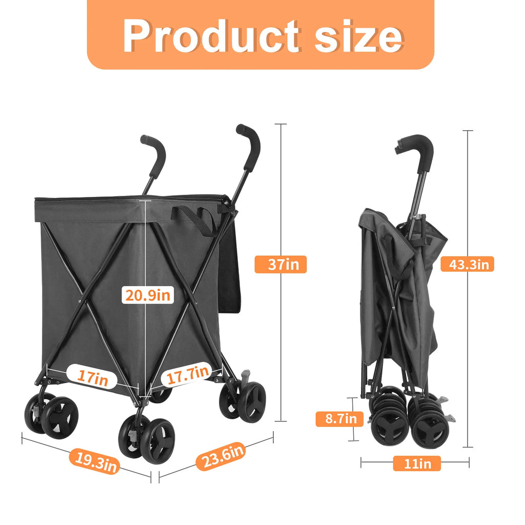 Carrito de compras plegable, 100L de capacidad, 80kg de carga, bolsa desmontable y lavable, carrito de supermercado compacto para uso urbano