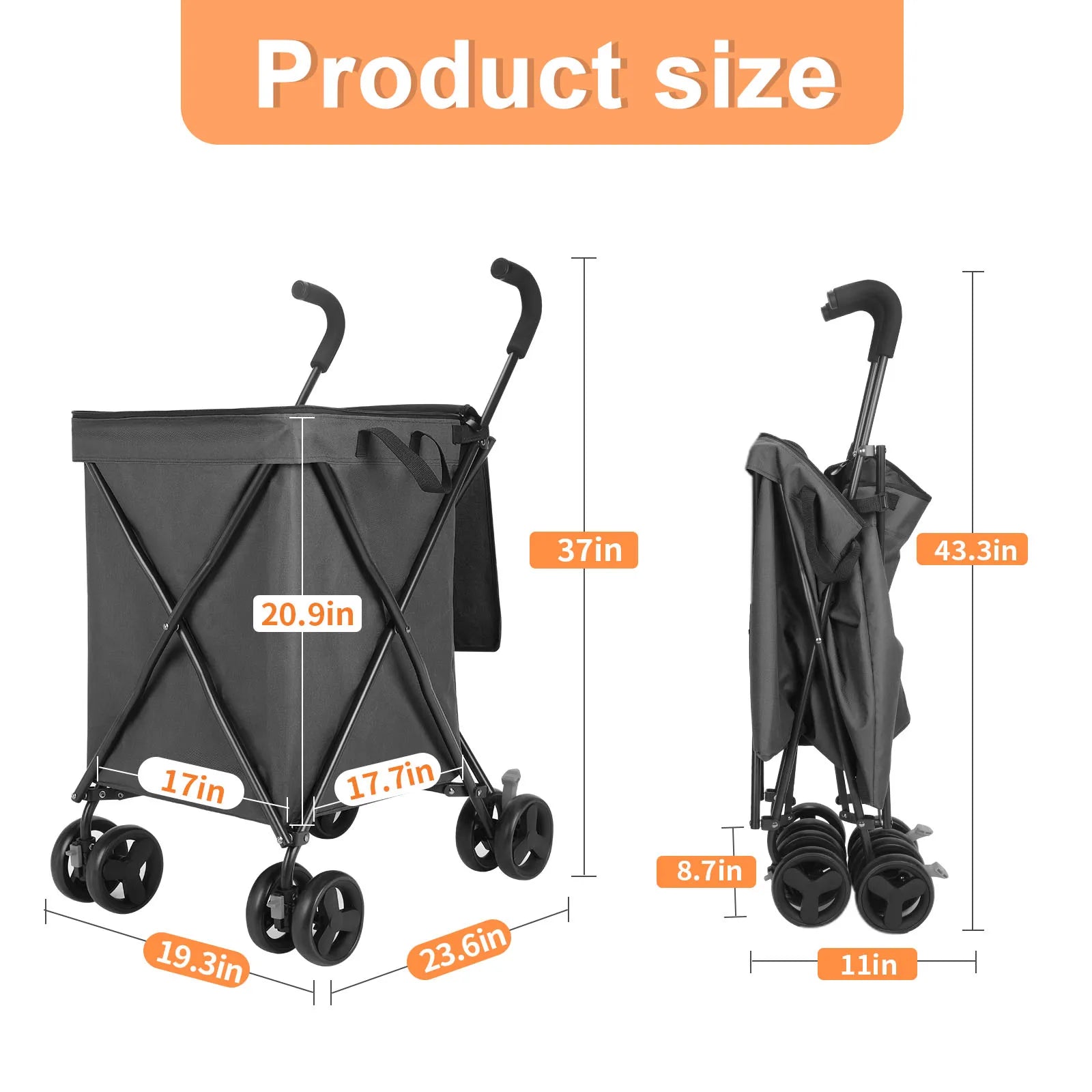 Carrito de compras plegable, 100L de capacidad, 80kg de carga, bolsa desmontable y lavable, carrito de supermercado compacto para uso urbano