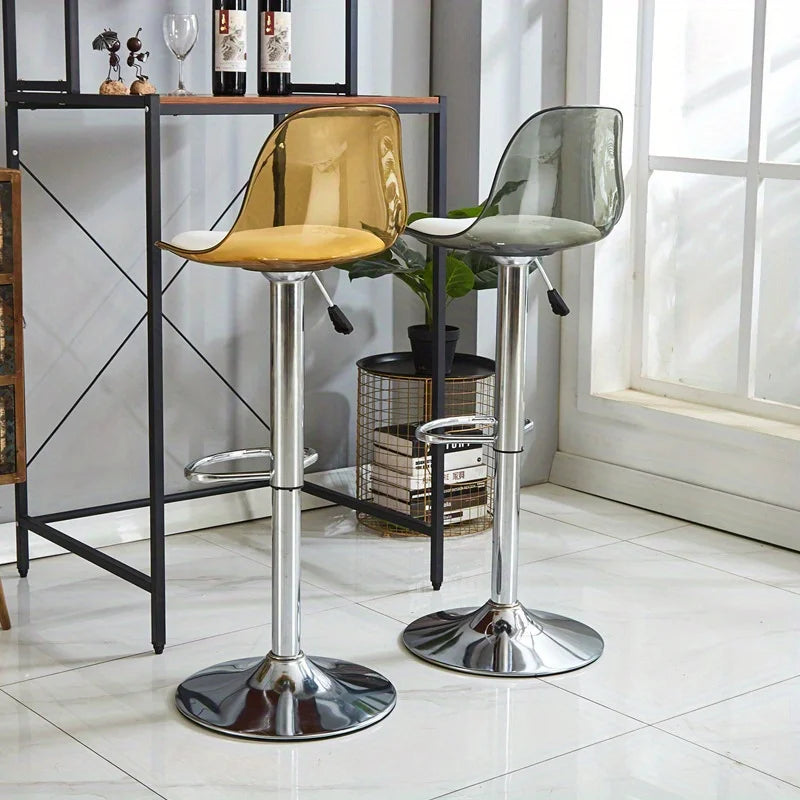 Taburete de Bar Moderno Ajustable con Respaldo Transparente Estructura Metálica Asiento Tapizado con Función de Elevación y Giro