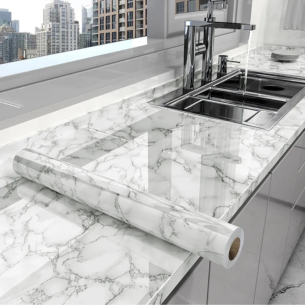 40cm Mármol Papel Pintado Autoadhesivo Armario de Cocina Estufa Encimera Papel de Contacto PVC Impermeable Adhesivos de Azulejos de Renovación de Pared