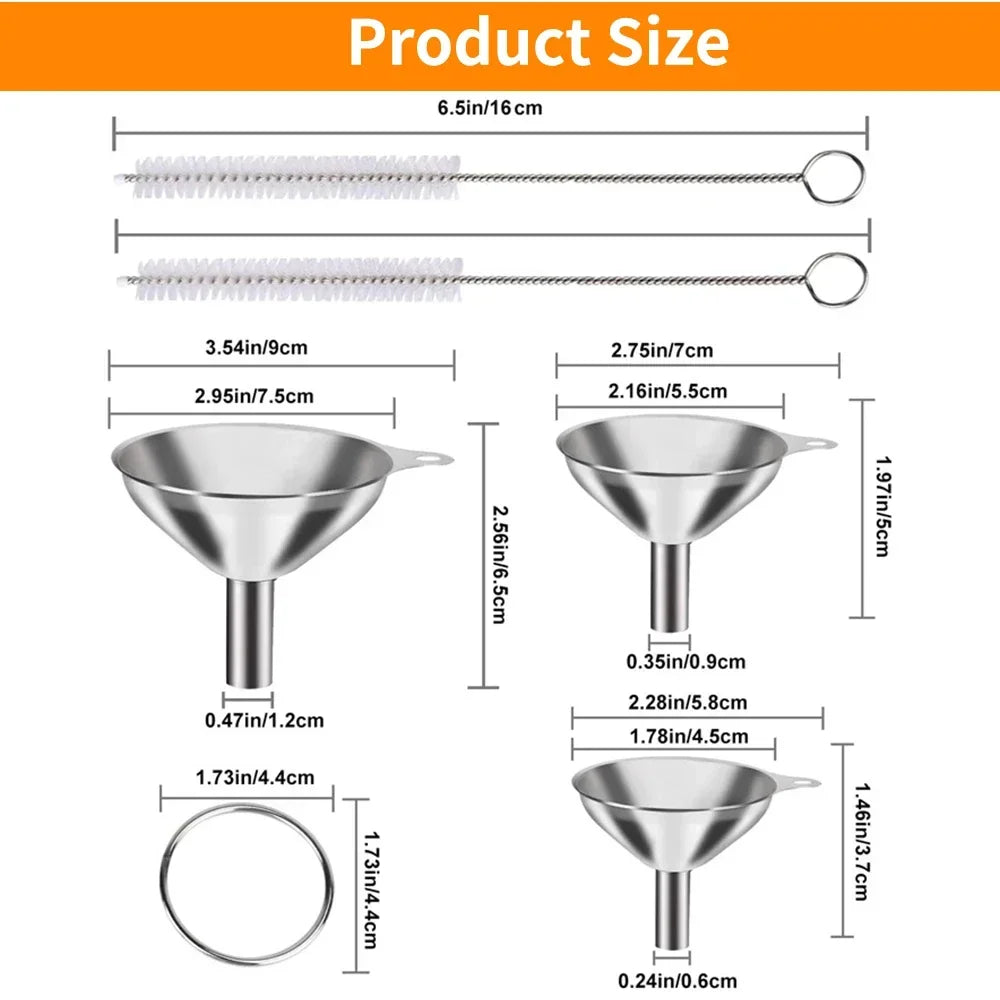 Juego de 3/5 embudos de cocina de acero inoxidable, embudos de metal de grado alimenticio para rellenar botellas, embudos pequeños para aceites esenciales y especias