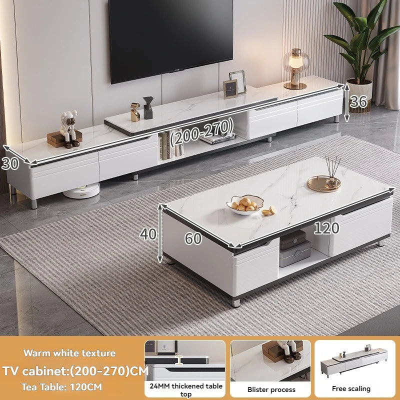 Mueble de TV minimalista moderno para sala de estar, mueble de TV retráctil de pie, mesa de centro, combinación de mesa de té
