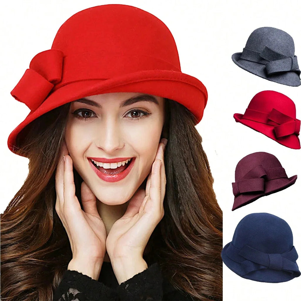 Sombrero de copa para niños, elegante, retro, de lana, con ala rizada, lazo, a la moda, sombrero de copa con gran circunferencia, sombrero de fieltro estilo palacio