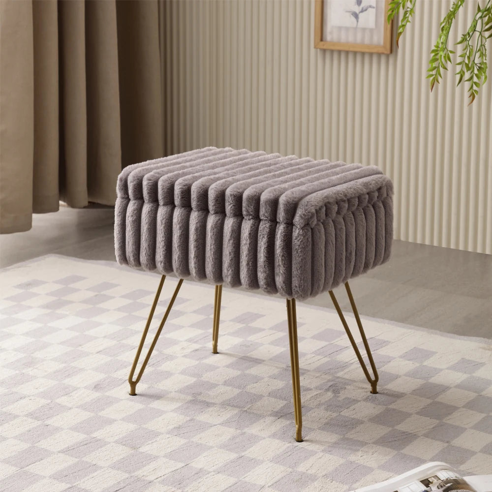 Elegante taburete de tocador de piel sintética con almacenaje - Suave y cómoda silla otomana para maquillaje y relajación