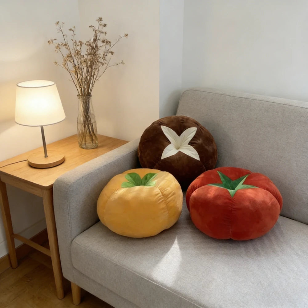 Cojín Engrosado con Almohada en Forma de Tomate, Cojín Redondo de Verduras, Champiñón, Caqui para Asiento de Ventana, Almohadas para Dormitorio