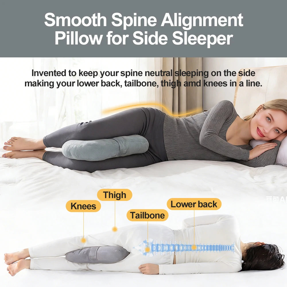 Almohada de rodilla para personas que duermen de lado, almohada de apoyo para piernas para el dolor de cadera y espalda, de felpa, con correa de sujeción y lavable a máquina