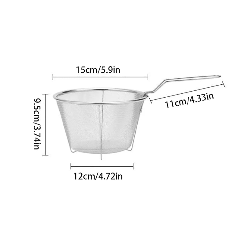 Cesta coladora para freír patatas fritas de acero inoxidable, cesta redonda para freír, malla de alambre con asa, colador de alambre