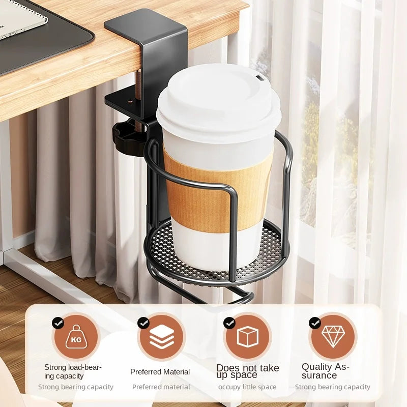 Soporte para tazas de escritorio 2 en 1 con colgador de auriculares, soporte antivuelco para tazas, gancho giratorio de 360° apto para tazas de café