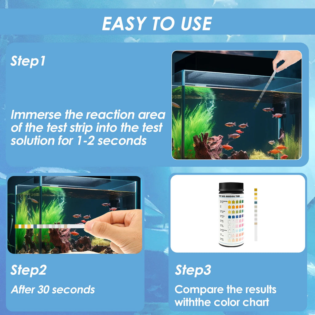 100 tiras reactivas para acuario 9 en 1/7 en 1, kit de prueba rápida y precisa para pecera con tubo de ensayo, monitor de calidad del agua, tiras de prueba de pH
